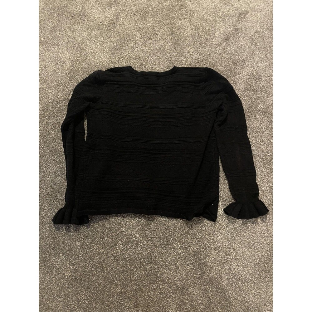Melrose Chic Cardigan Sweater Womens Large Black Knit Button Front Ruffle Sleeve